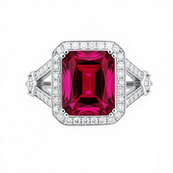 GRANDEUR EMERALD CUT LAB GROWN RUBY RING