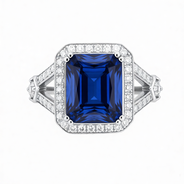 GRANDEUR EMERALD CUT LAB GROWN SAPPHIRE RING