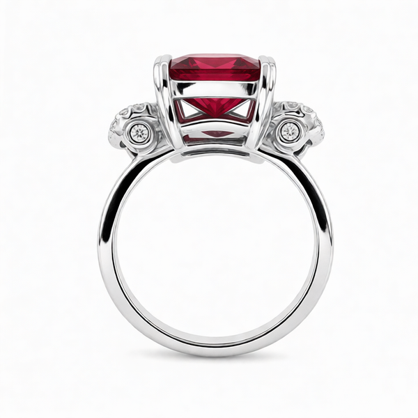 GRANDEUR EMERALD CUT LAB GROWN RUBY RING